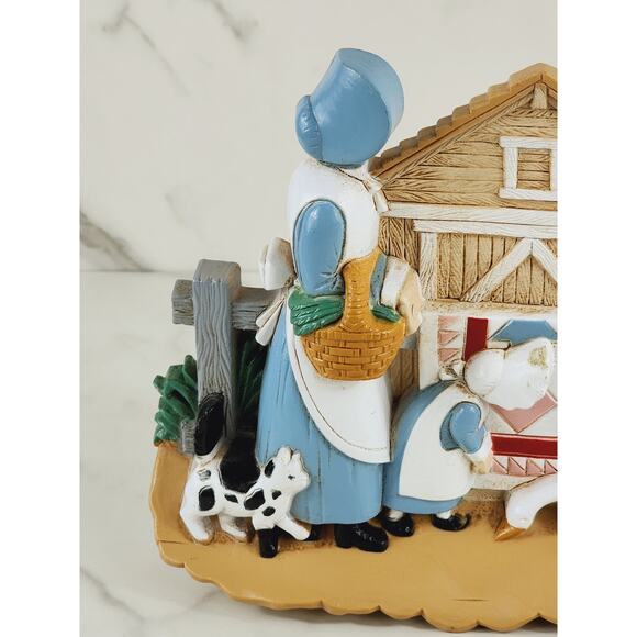 Burwood Amish Wall Deco Plaque 9" Buggy Farm Lady Geese 1995 Country Farm x2 - Picture 4 of 16
